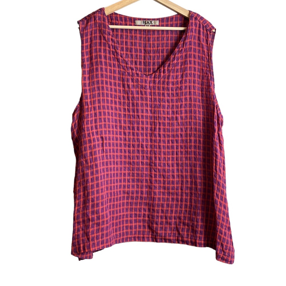 Flax 3X Red and Purple Checkered Linen Tank